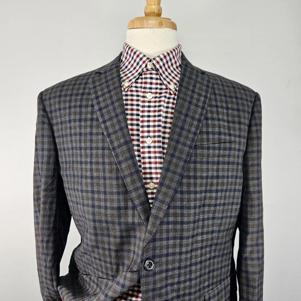 Daniel Hetcher Men's Sport Coat Blazer Two Button Checked Wool Multi-color 44S‎